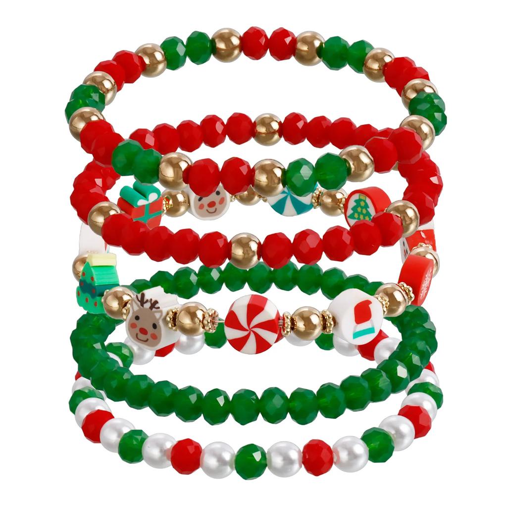 Y2K Polymer Clay Stackable Bracelet Set For Women Santa Claus Tree Elk Deer Snowflake Charm Beaded Bangle Christmas Jewelry