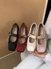 French Retro Satin Square Head Bow Grandma Shoes One-word Buckle with Mary Jane Single Shoes, Sweet Temperament Small Leather Shoes