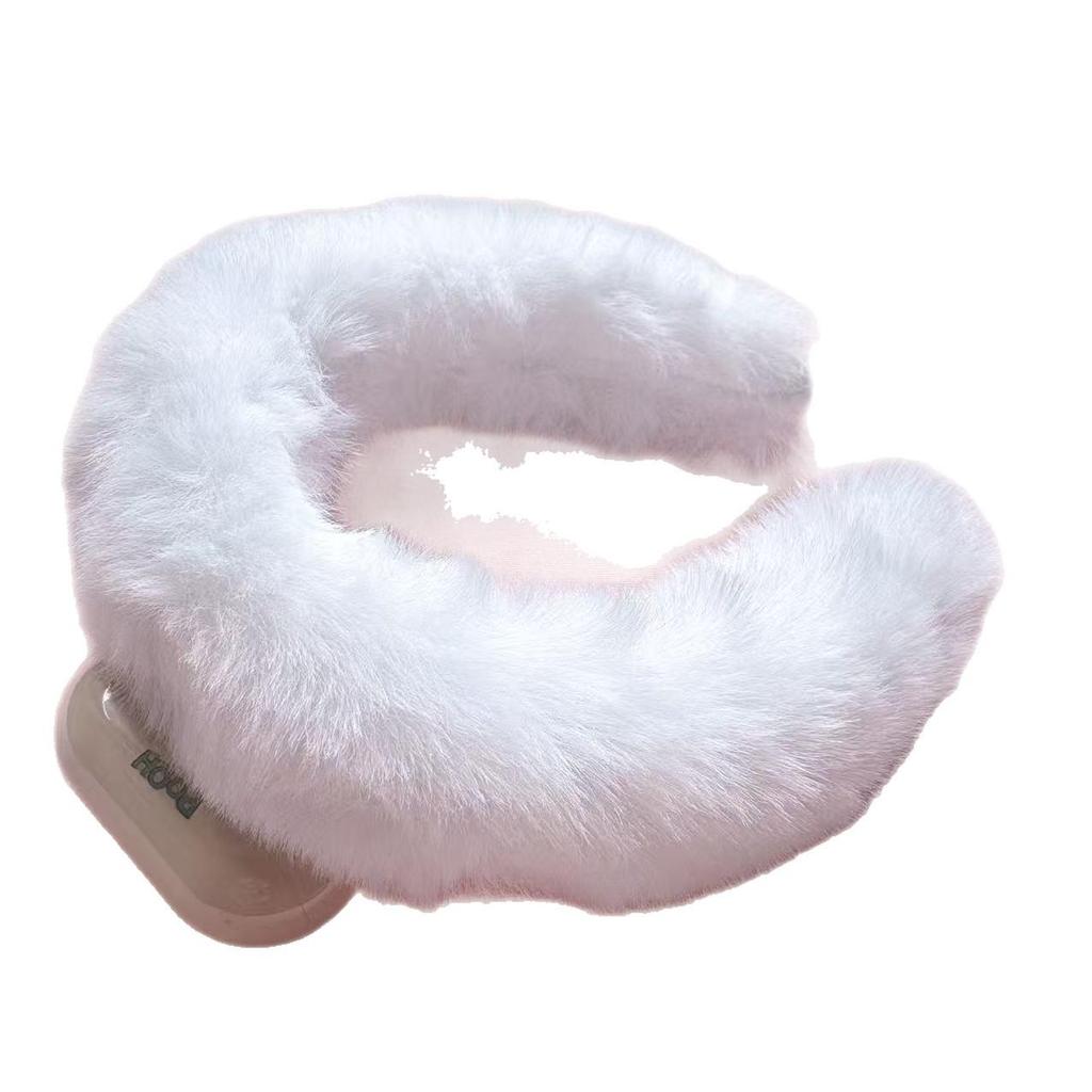 TikTok Style Plush Faux Rabbit Fur Headband for Women - Cute, Wide Base Hair Accessory for Face Washing