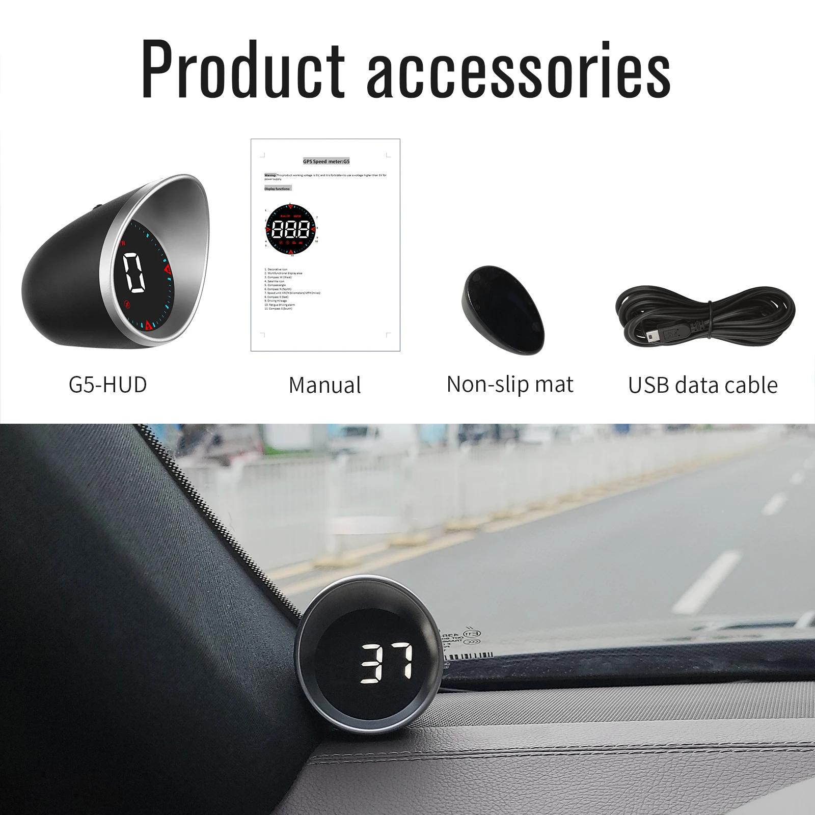 Universal G5 Car HUD Display LED Backlight Digital Speedometer MPH KMH GPS Compass Overspeed Alarm Vehicle Modification Gauge