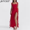 BITCED Women's Fashionable and Sensual Summer/Autumn Dress with Puffed Sleeves, Paneled Design and Elegant Slit
