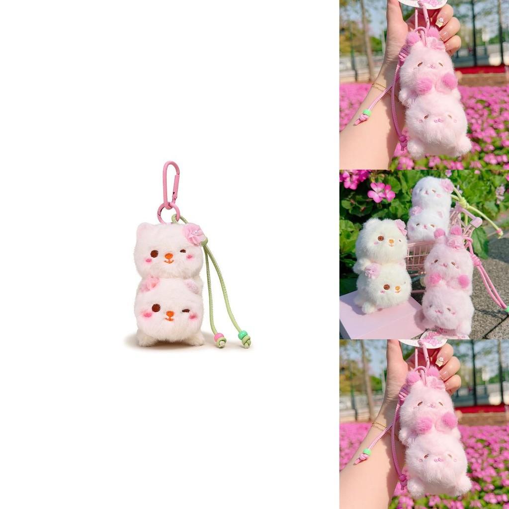 Sakura Season Cat Bear Rabbit Animal Plush Keychain With Hanging Strap For Bag Decor