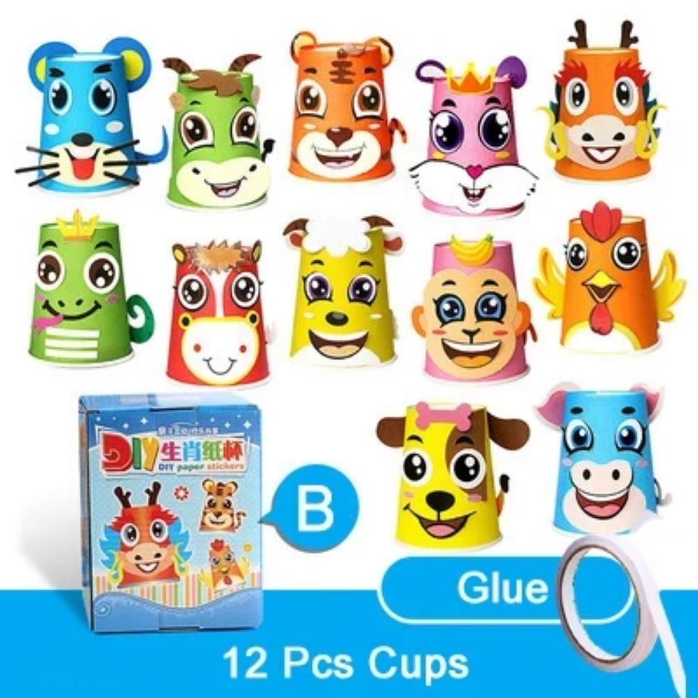 Children Paper Cups Sticker Toy 3D DIY Handmade Material Kit Whole Set Kids Kindergarten Early Childhood Education Toys TMZ