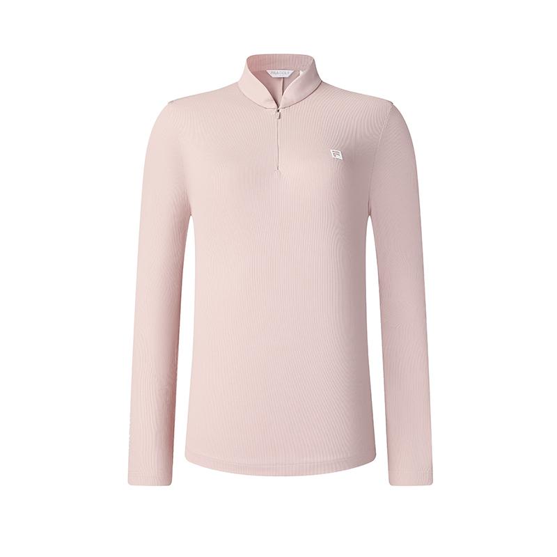 Fila Fitted Stand Collar Half Zip Knit Long Sleeve T-Shirt Women Tops Light-Bean-Paste A11W515202FPK