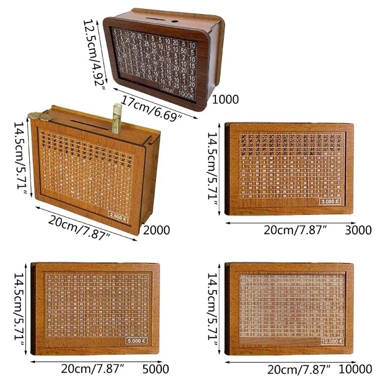 Euro Geld Holzkiste Spardose Holz Spardose Wiederverwendbare Geldbox mit Sparziel und Zahlen Geldboxen Geldschublade