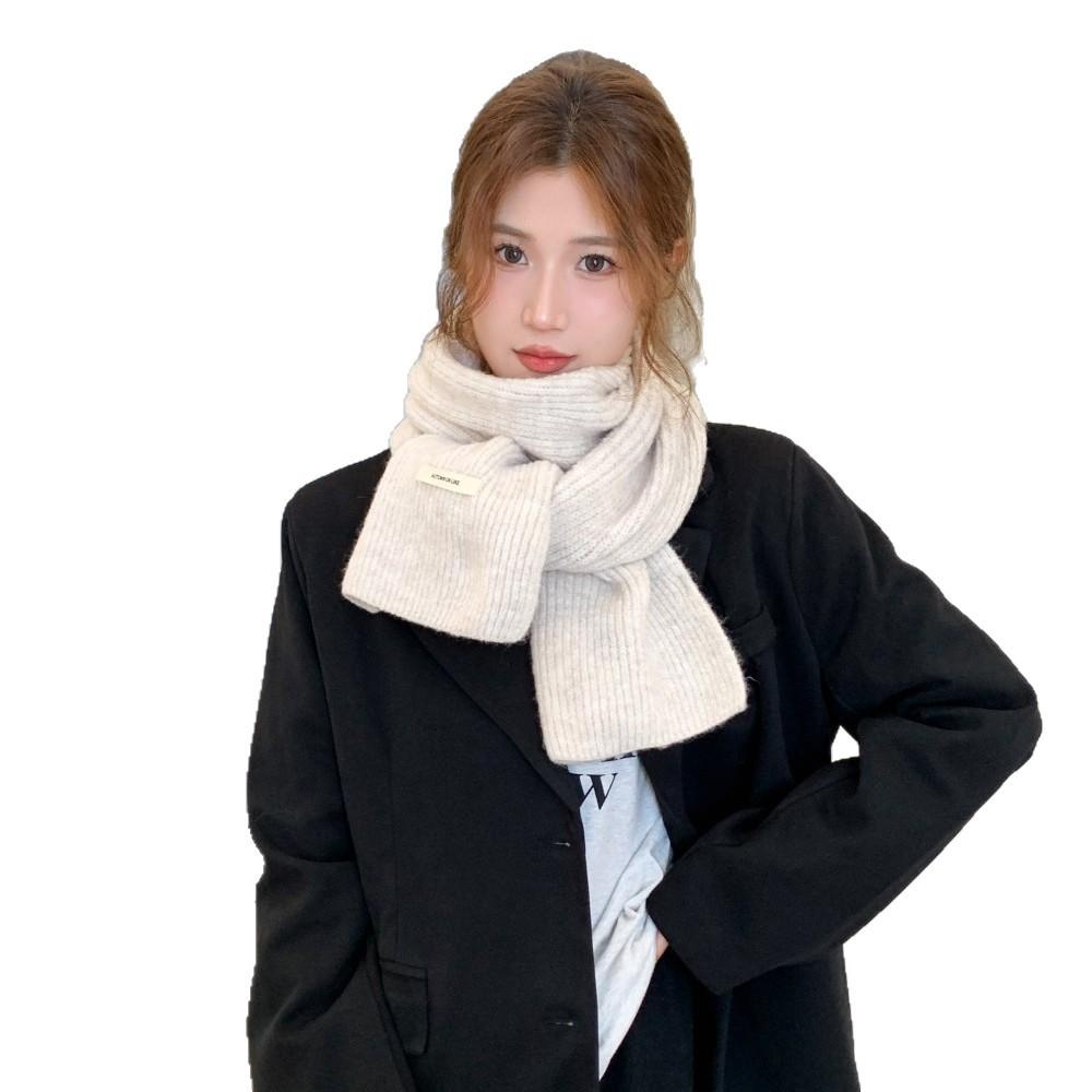Contains Wool Blended Scarf  Winter Women's Style Japanese and Korean Sweet Fashionable and Versatile Solid Color Knitted Warm Scarf