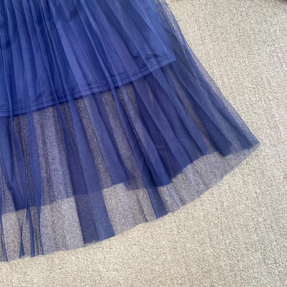 Høst Vinterklær Temperament Langermet Broderi Blomsterstrikket Mellomlang Kjole Uformell Spleising Mesh One Piece Dress