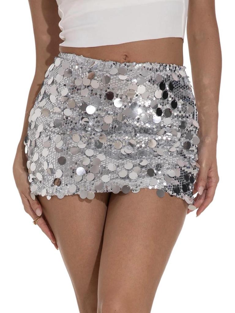 European & American Sexy High-Waist Sequin Mini Skirt – A-line, Ultra-Short, Hip-Hugging Women's Wear