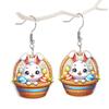 New White Rabbit Earrings 2D Acrylic Creative Rabbit Sitting in Basket with Colored Easter Egg Earrings