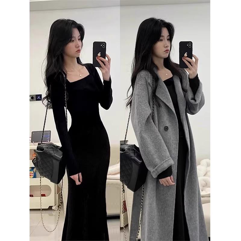 

Women s Autumn/Winter White Lotus Fishtail Dress with Plus Velvet Knit Inner Layer and Pear-Shaped Berkeley Long Skirt M