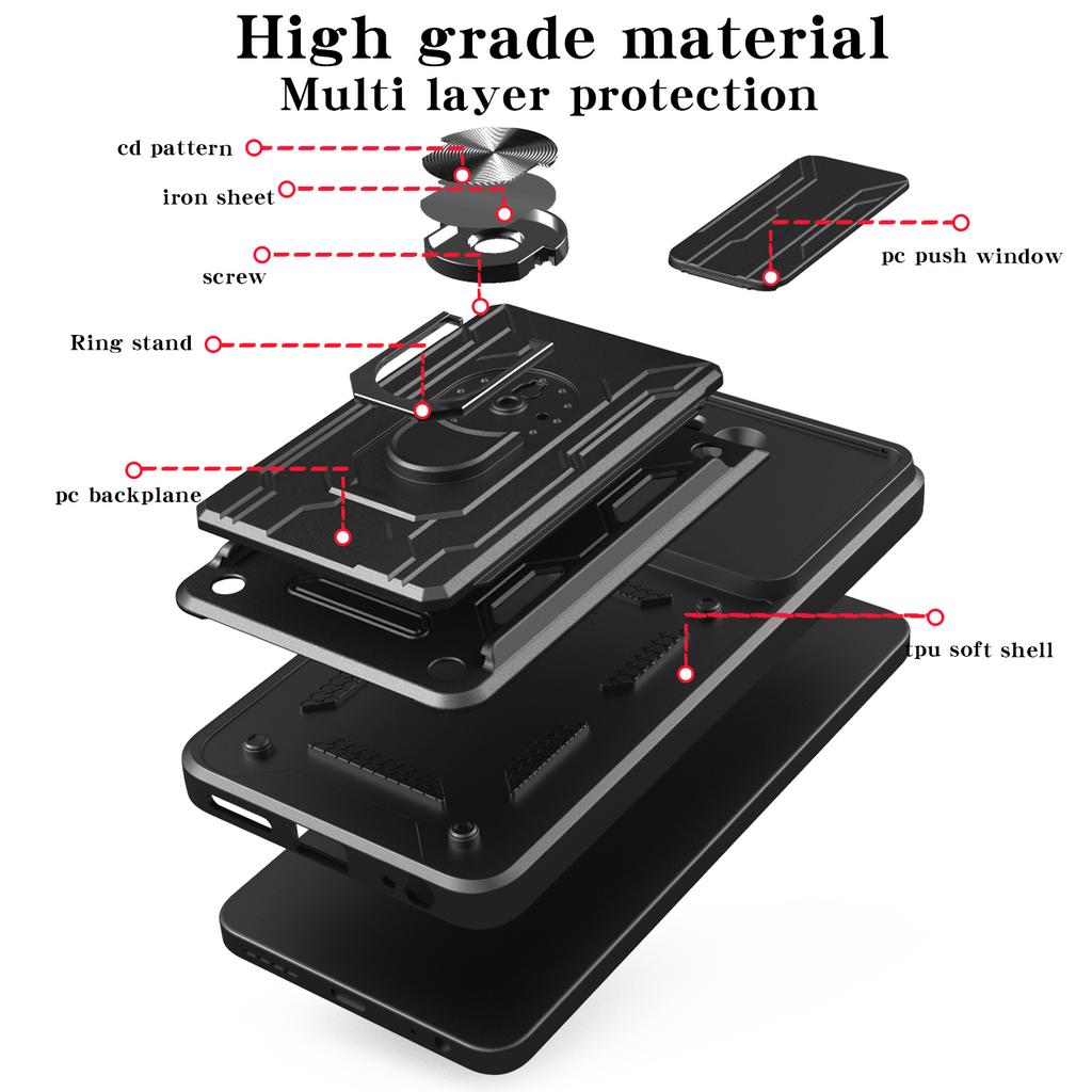 For OnePlus Nord CE4 Lite 5G Case PC+TPU Kickstand Phone Back Cover with Camera Slider