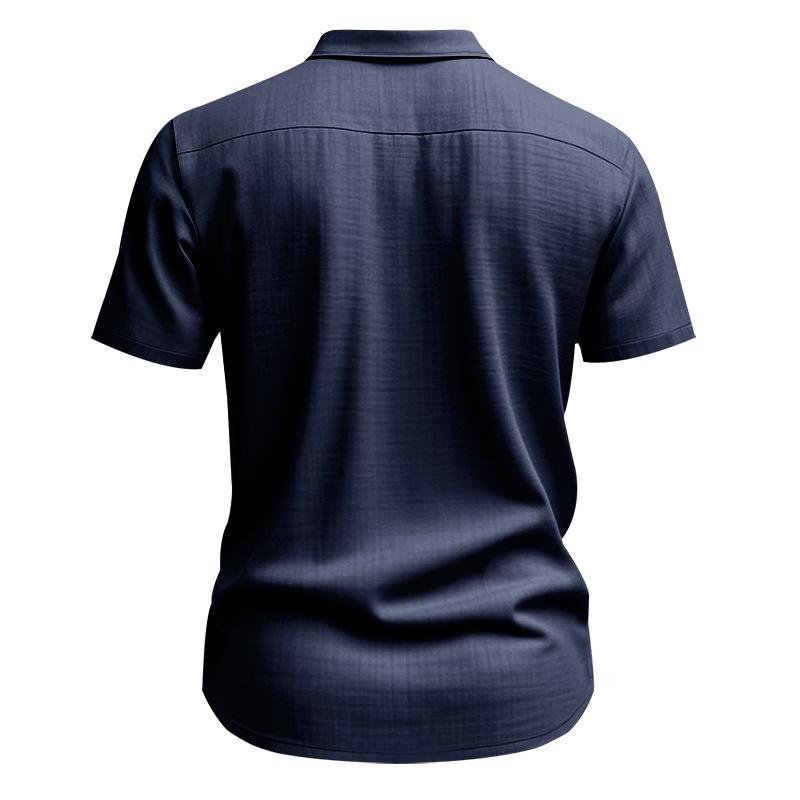 2025 Summer Men Short Sleeve Shirt Men Solid Color Patch Pocket Shirts Male Loose Lapel Linen Shirt Men Formal Beach Shirt