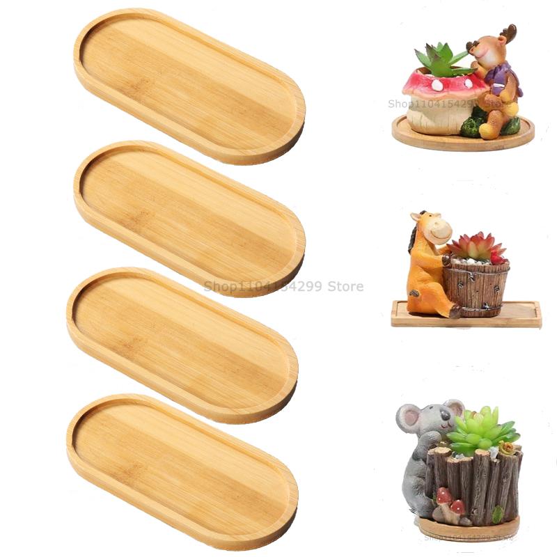 Flower Pot Trays Dish for Plant Vase Bamboo Tray Wooden Bottle Tray Bathroom Shampoo Shower Gel Organizer Jewelry Storage Tray