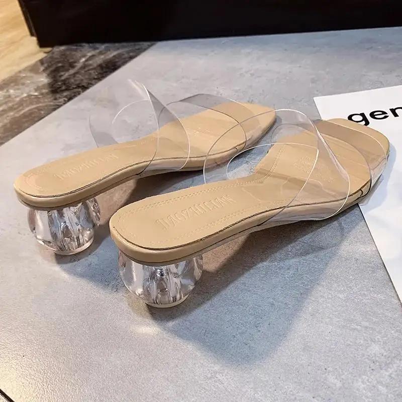 Summer Women Pumps Sandals 9cm Jelly Slippers Sexy Open Square Toe High Heels Women Transparent Slippers Shoe Heel Clear Sandals