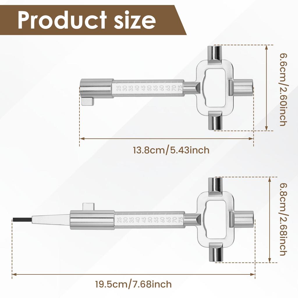 2 pcs metal multifunctional socket wrenches with measuring scales and universal structural keys suitable for inspection