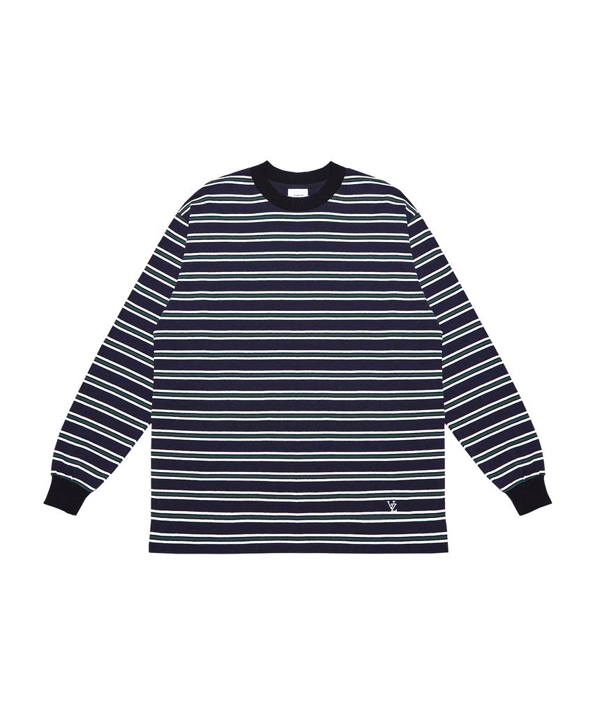 Bajal Vz Logo Big Oversized Border Long Sleeve T-Shirt Navy