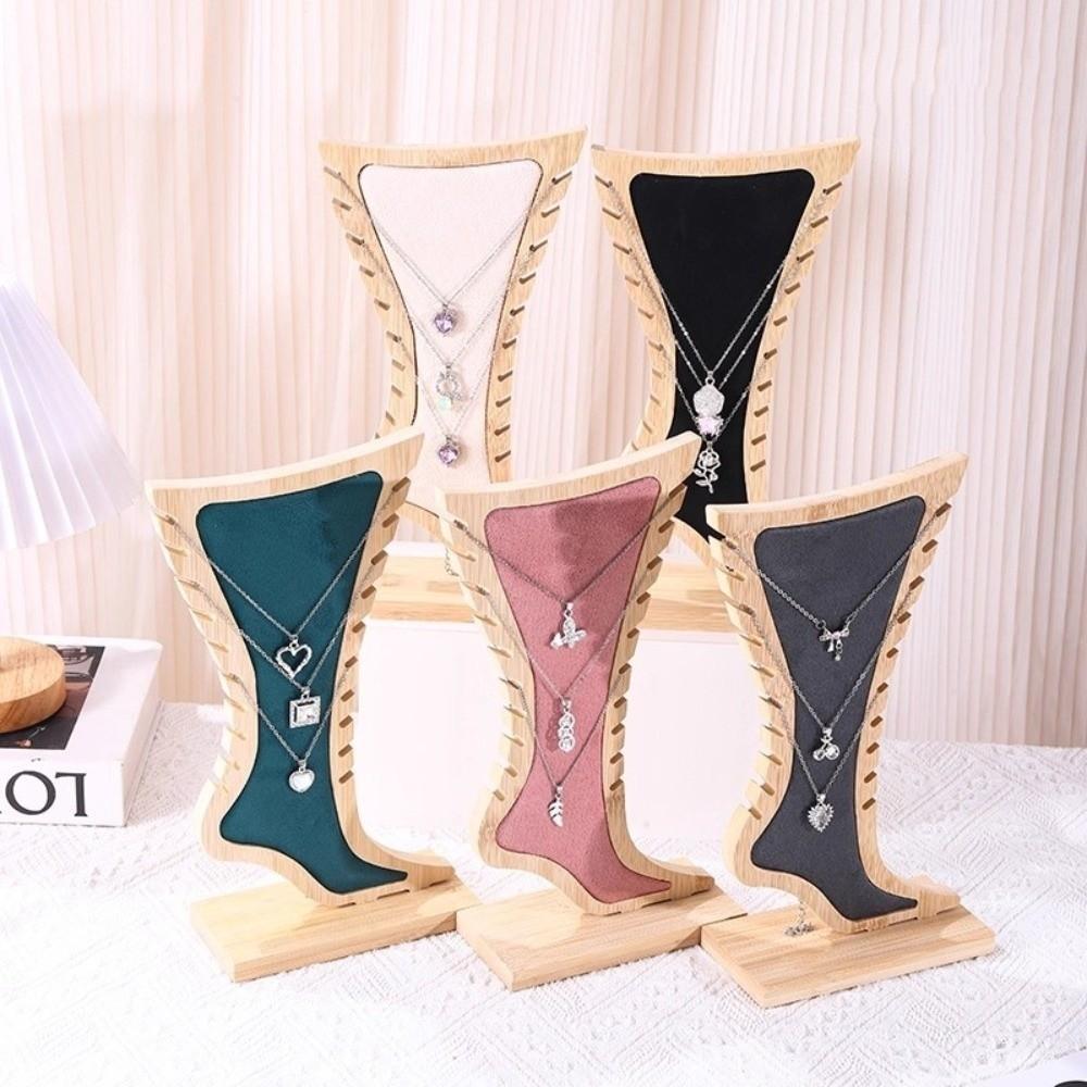 Foot Shaped Velvet Wooden Board Holder Storage Jewelry Hanging Stand Necklace Display Stand Store