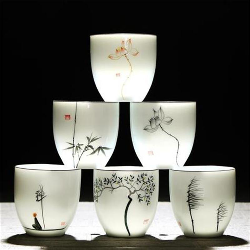 White Porcelain Tea Cups 6pcs / Lot Chinese Traditional Tea Cup Ceramic Advanced Porcelain Tea Set Accessories Drinkware