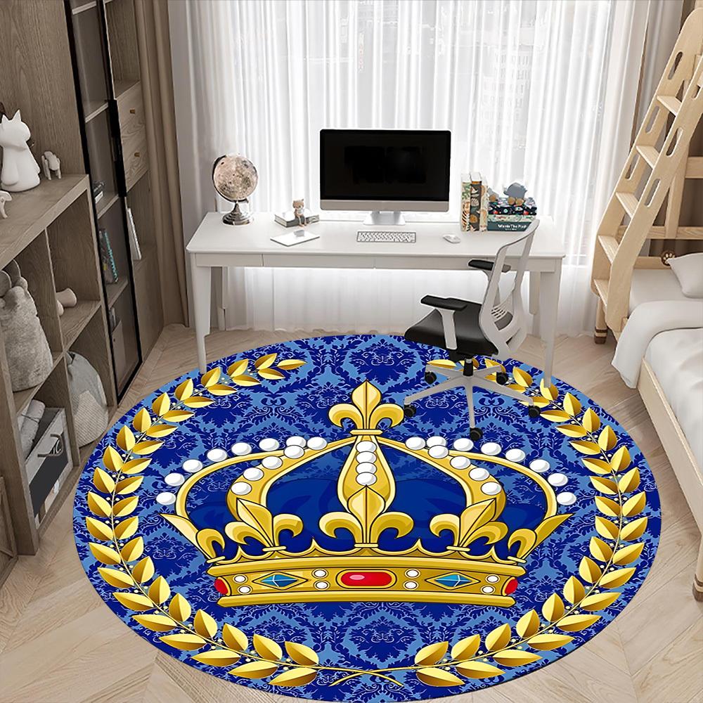 1pc Crown PrintChair Carpet for Office, Indoor Non-Slip Washable Polyester Fiber Carpet, Mat For Office, Machine Washable