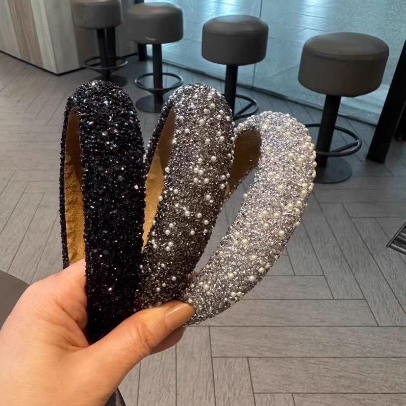 Korean Dongdaemun Style Full Diamond Pearl Skull Headband & Hair Clip for Women