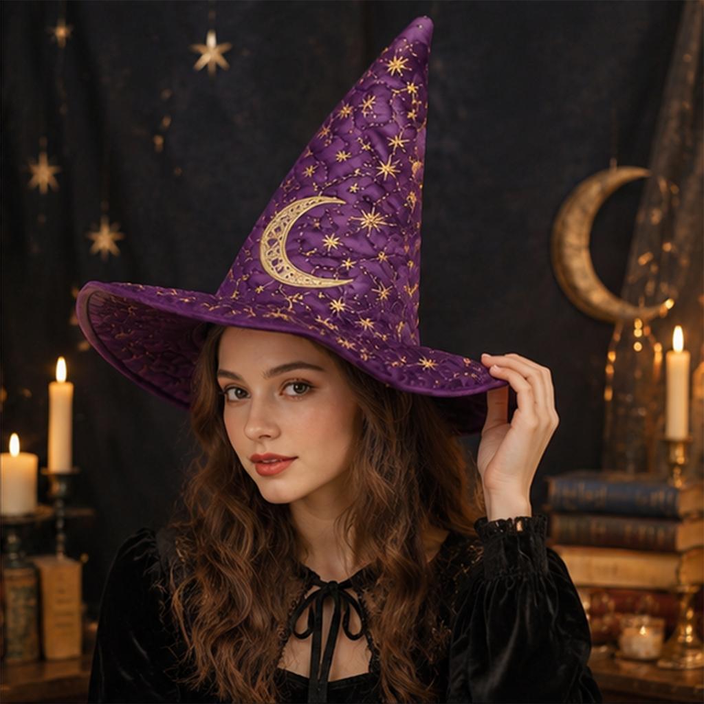 Women's Tall Pointed Witch Hat for Halloween Party Costume Accessory