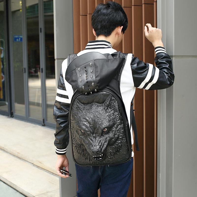 3d black wolf leather backpack Buy 3D Wolf Head Hooded Backpack Waterproof Shoulder Bag at affordable  prices — free shipping, real reviews with photos — Joom