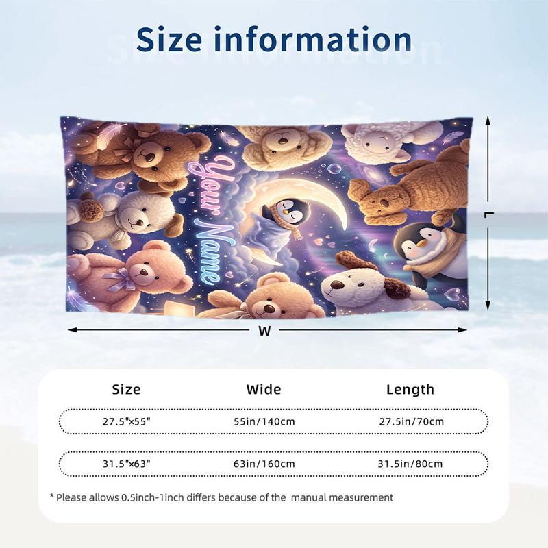 Teddy Bear Theme Beach Towel Personalized Custom Name & Text Soft Quick Dry Beach Towel for Swimming Travel