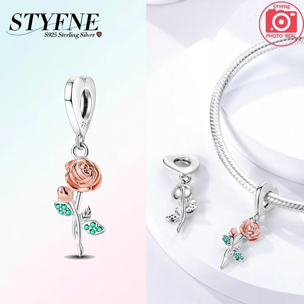 Charm-Anhänger Charms Plata Original Romantische Rosen-Perlen-Anhänger Ideal Für Charm-Armbänder Kupfer-Armbänder Perlen-Anhänger Schmuckherstellung Geschenk für Frauen