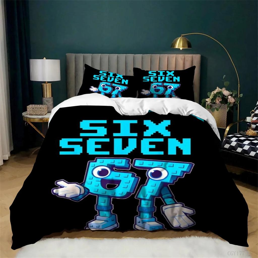 Duvet Cover Pillowcase Funny 67 Cartoon Bedding Set 3pcs Kids 3D Digital Print for Boys Teens Bedroom Single/Double Gift