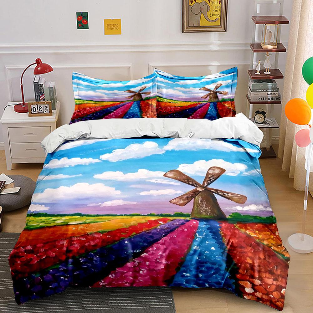 

Windmill and colorful fields. Bedding sets Duvet cover sets Duvet covers Pillowcases(1 * Duvet Cover 2 * Pillowcases, without duvet insert) 135x200cm