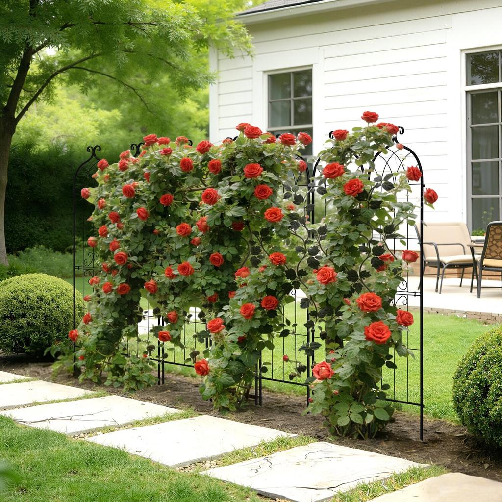 Garden Trellis, 152 X 40.5 Cm Rose Trellis, 4 Packs Garden Flower Rose Trellises with Powder-Coated Finish & Convenient Locking Design, Plant Support