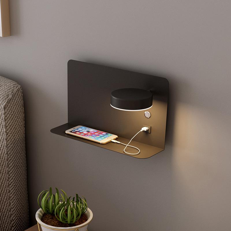 Bedside LED Wall Lamp With Shelf Bedroom USB Charging Interface Adjustable With Switch Storage Bracket 12W Wall Sconce Light