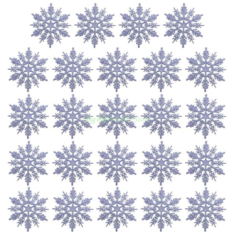 24TE Christmas Snowflake Pendant 24pcs/set Glitter Plastic Hanging Pendant Ornament for Xmas Tree Window Wall Decoration