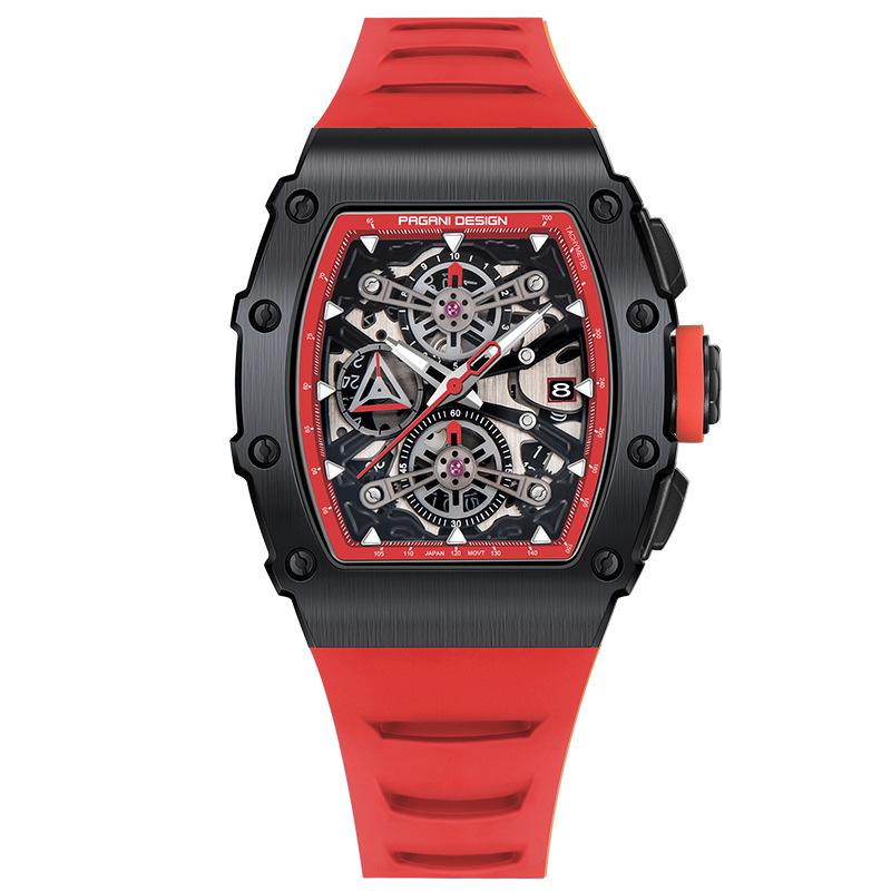 Pagani Design Reloj para hombre, multifuncional, de cuarzo, resistente al agua, tipo tonneau, de alta gama