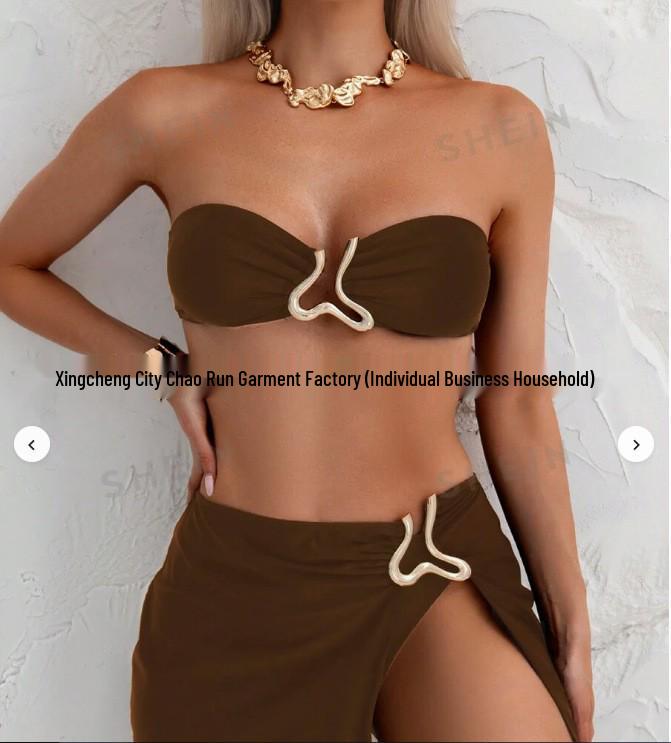 

2025 Роскошный золотой U-образный купальник для большой груди - Европейский и американский сексуальный купальник класса люкс XXL кофейный