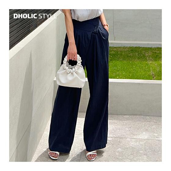 Unbalanced Waist Slacks Pants/p532264 Women s [PT] Korean Fashion Pants Bottoms Long Length Unbalanced Waist Button High Waist Adult Mode Unique
