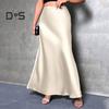 Women Fishtail Skirt High Waist Solid Color Smooth Surface A-Line Maxi Skirt Work Leisure Daily Wear