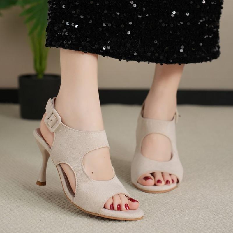 Fashion 2025 Summer Fashion Buckle Pointed Toe Women's High Heel Sandals Anti-Slip Elegant Dress Fish Mouth Shoes Large Size Femininas