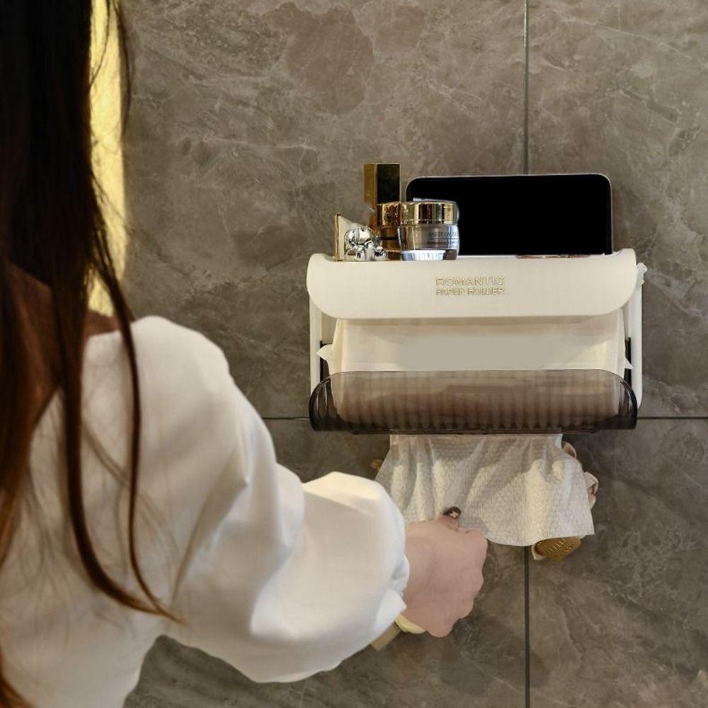 Plastic Toilet Paper Holder Wall Mounted Paper Towel Storage Box Practical Cosmetic Shelf  Kitchen