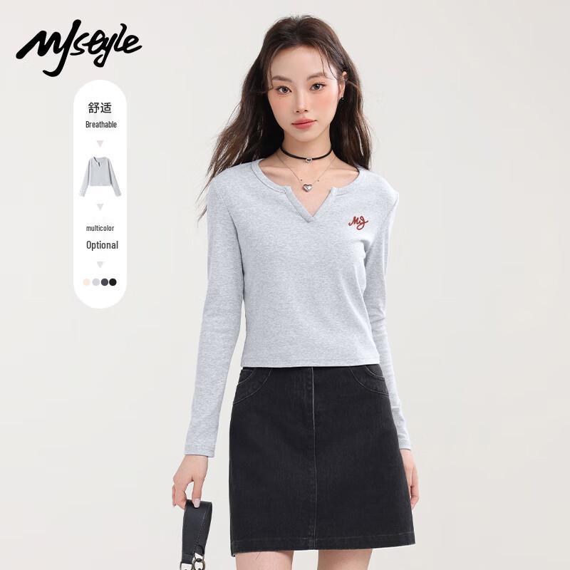 MJ STYLE Women s V-Neck Slim Fit Long Sleeve T-Shirt L