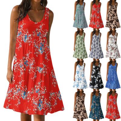 Women Casual Sleeveless Summer Dresses  Spring Patchwork Boho Floral  Cocktail Party  Dress