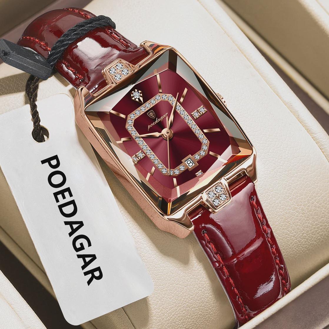 

POEDAGAR Rectangle Luxury Women s Watches Waterproof Date Leather Woman Watch Elegant Fashion Quartz Women Wristwatch