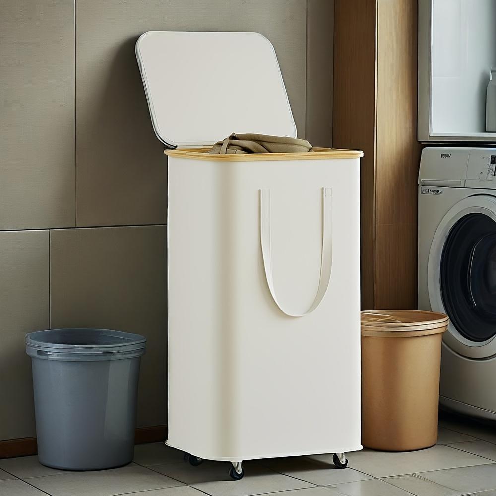 60L/100L Wäschekorb mit Rädern, Deckel und Griffen, Faltbarer Wäschekorb - Inklusive Wäschenetz, Extra Großer Wäschekorb