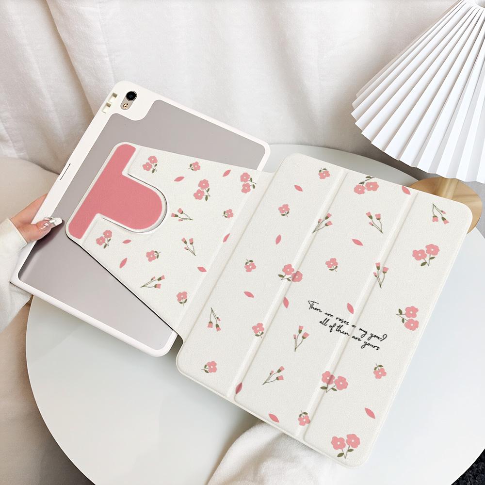 360° Rotatable TriFold for Samsung Galaxy Tab S9 S10 FE A9 A11 S7 S8 Plus Painted Cover Aesthetic Inner Printed Pink Tiny Flower