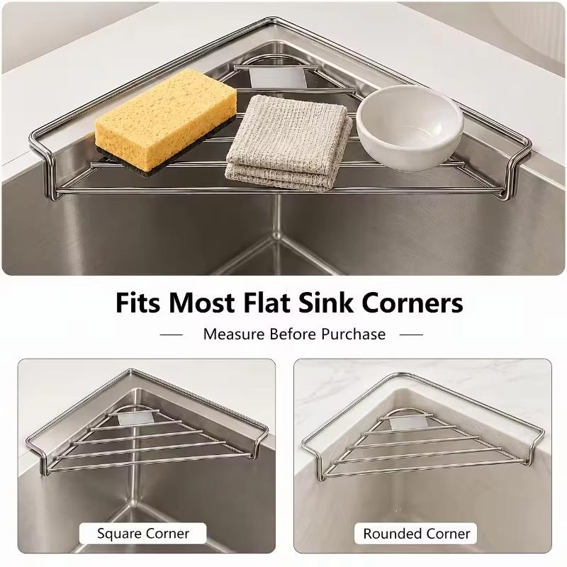 Sink Drying Rack 201 Stainless Steel Rustproof Triangle Kitchen Storage Organizer Corner Drain Basket for Utensils