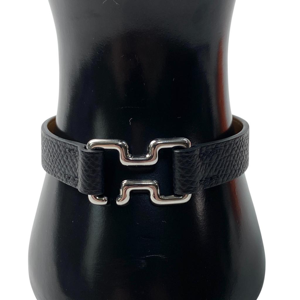 Used HERMESbracelet black/Silver leather mens