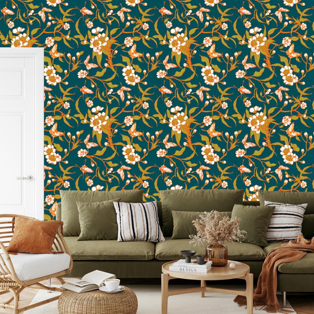Butterflies and Flowers Wallpaper for Living Room and Bedroom 50x1000