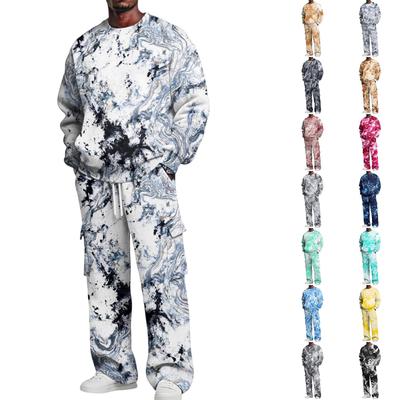Men's Layer Crewneck Sweatshirt and Cargo Pants Set with Elastic Waist