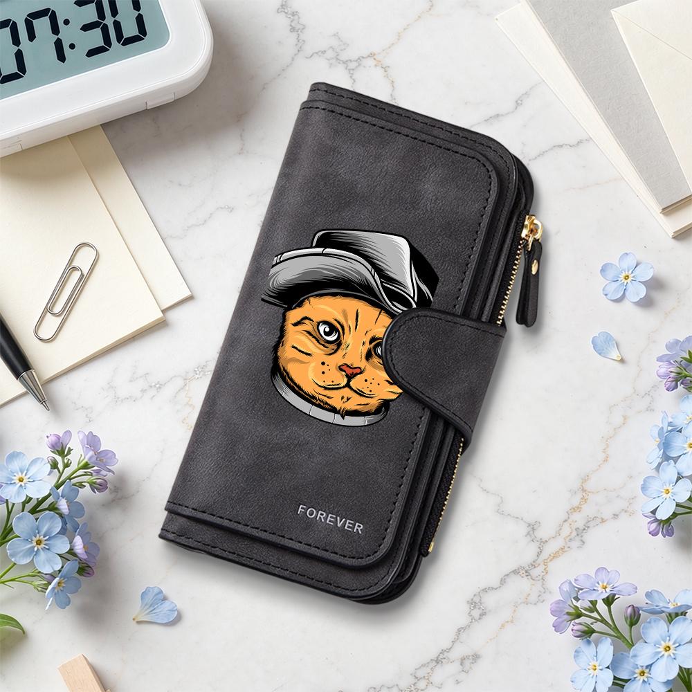 Stylish Cat Pattern Long Wallet Forever Portable Card Holder Fashion Purse for Daily Use