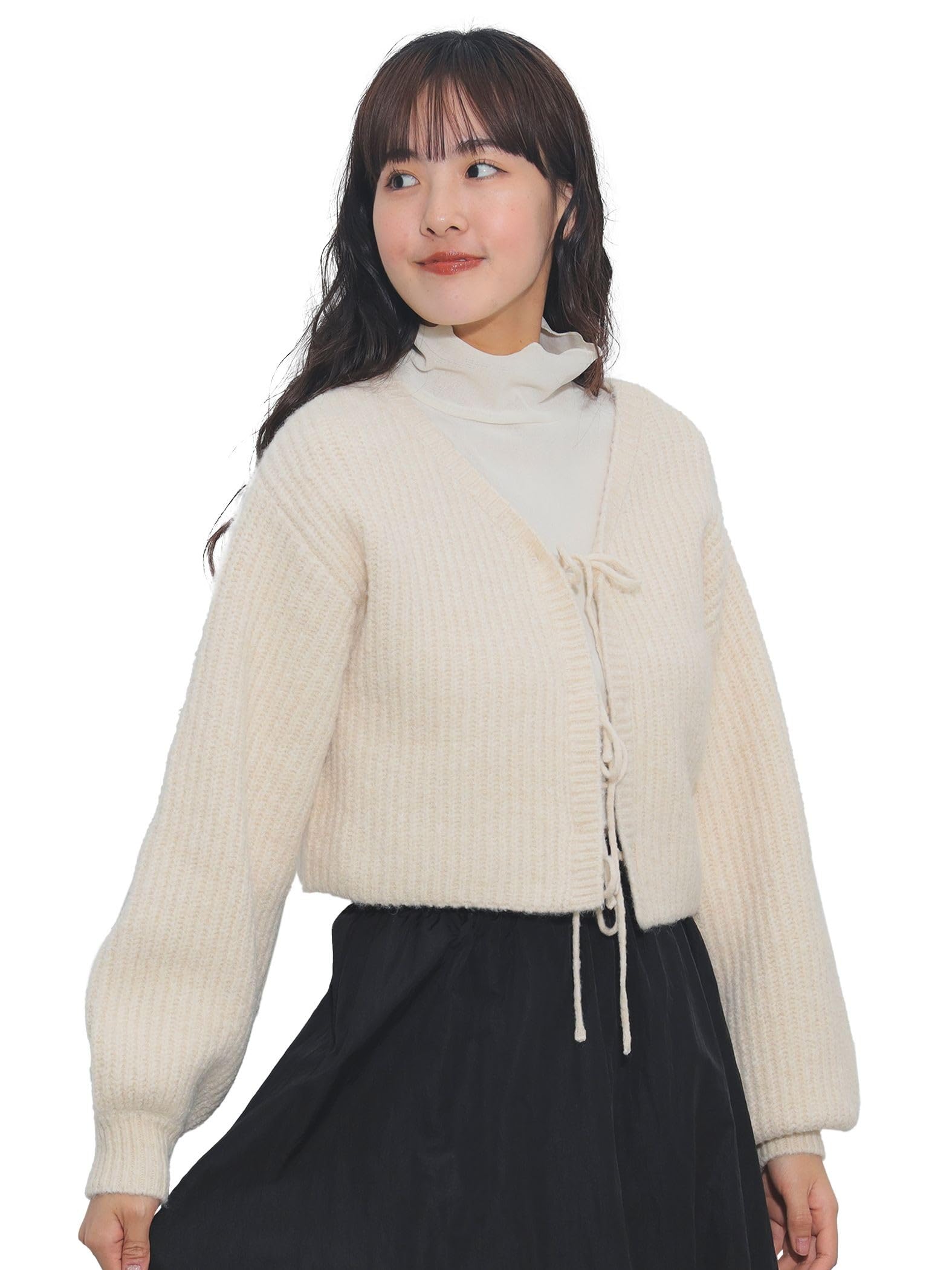 

Knit Cropped Ribbon Cardigan IVORY ONE SIZE [Beams Heart] L/S (Hand Washable) Women s